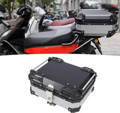Produktbild von 25L Motorrad-Topcase, Aluminiumlegierung, Schnellverschluss, wasserabweisend, mit Sicherheitsschloss, Universal-Heckkoffer für Helmgepäck, Silber