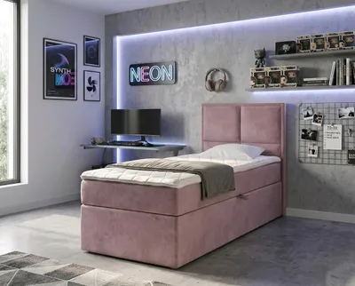 Produktbild von NORDELO Boxspringbett MODERNO 100x200 cm Rosa Komplett-Set gepolstertes Einzelbett mit Stauraum, Matratze und 4 cm Visco-Topper, Bonellfederkernmatratze, T30-Schaum