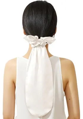 Immagine prodotto di Scrunchies in seta 2 in 1 per capelli lunghi - avorio