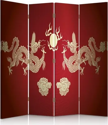 Produktbild von Paravent - Raumteiler Chinese Dragon - Dekorativer Raumtrennercm. 145x170 (4 x)