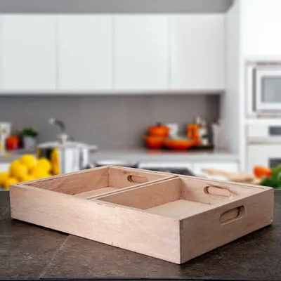 Produktbild von Holztablettset, 3 Tabletts, Beige, eckig | Holz, beige | H 8,0 x B 30,0 cm