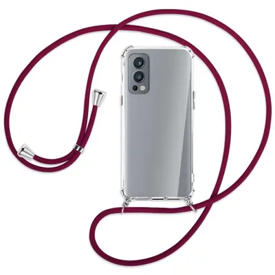 Produktbild von Handykette Backcover-Schutzhülle mit Band (Metall silberfarben) für OnePlus Nord 2 5G - dunkelrot