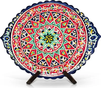 Produktbild von Lagan, geschnitzt, oval, KaraKalam KO2, Rishtan Keramik, 34 х 42 cm Glasur Teller Handarbeit Oriental Usbekische