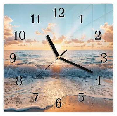 Produktbild von Wanduhr aus Glas mit Motiv Strand Sonnenuntergang- 30 x 30 cm - inkl. Aufhängesystem