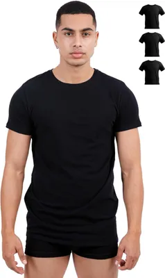 Immagine prodotto di Confezione da 3 magliette da uomo a maniche corte con scollo rotondo, colore nero, 95% cotone e 5% Spandex, taglia L