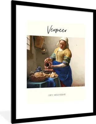 Produktbild von MuchoWow® Gerahmtes Poster Milchmädchen - Vermeer - Kunst 60x80 cm - Poster mit Schwarzem Bilderrahmen Wandposter Rahmen Foto Bilder - Wohnzimmer - Dekorationen - Prämie