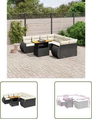 Produktbild von The Living Store 9-tlg. Garten-Sofagarnitur mit Kissen Schwarz Poly Rattan
