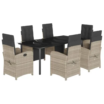 Produktbild von 7-tlg. Garten-Essgruppe mit Kissen Hellgrau Poly Rattan