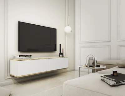 Produktbild von TV Lowboard RTV-Schrank Fernsehtisch ORO 135 Weiß + Gold