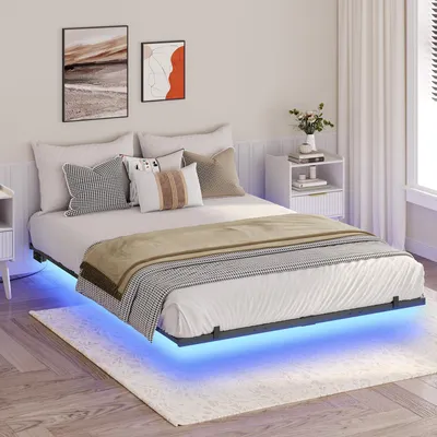 Bettgestell 140x200 cm mit LED und Ladestation, schwarz/holz