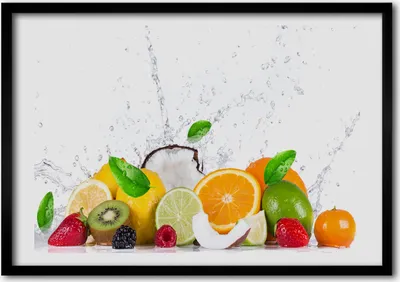 Produktbild von Bild - Bilder - Bilderrahmen - 70 cm x 50 cm - MDF-Rahmen, Wandkunst Obst und Wasser