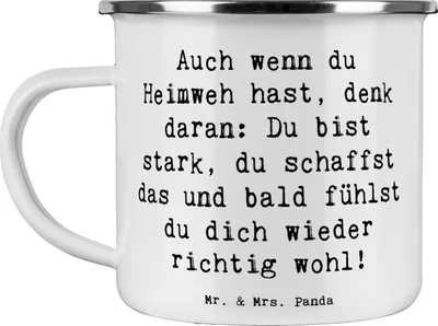 Produktbild von Mr. & Mrs. Panda Teetasse Spruch Heimweh überwinden - Weiß - Geschenk, positivity, Haferl, Trost, Zuversicht, Vertrauem, blechbecher, Geschenke, Teebecher, Pott, trösten