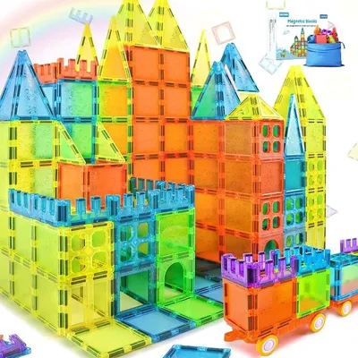 Imagen del producto de Bloques magnéticos, 122 piezas. Bloques magnéticos para niños, fichas magnéticas