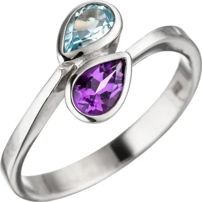 Produktbild von JOBO Damen Ring 52mm 925 Sterling Silber 1 Amethyst lila violett 1 Blautopas hellblau blau