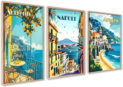 Produktbild von Poster Set 3-teilig 50x70 cm, mit Rahmen, Amalfi , für Wohnzimmer