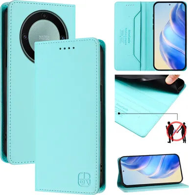 Produktbild von Lederhülle für Honor X9A / Magic5 Lite Hülle Flip Brieftasche Kartenfächern Ständer Schutzhülle Türkis
