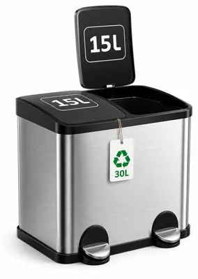 Productafbeelding van Amig - Dubbele afvalbak voor recycling, model RECIK2-2, 2 x 15 liter - 30 liter - Met 2 deksels