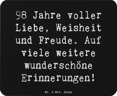 Produktbild von Mr. & Mrs. Panda Mauspad Spruch 98. Geburtstag Freude - Schwarz - Geschenk, liebevolle Geschenke, Mouse Pad, mousematte, Mousepad, Geschenkideen für, Geburtstagsgeschenk