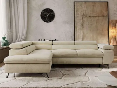 Produktbild von Couch mit Schlaffunktion L-form Ecksofa Wohnzimmersofa mit Einstellbare Kopfstützen - PABLO L - Velvet - Beige - Links