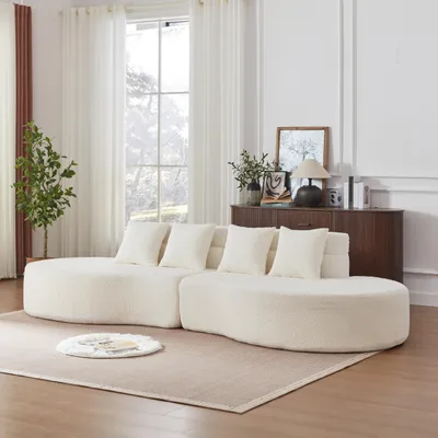Produktbild von Modulares Schaumsofa 2-Teilig – Rahmenloses Sofa in Beige, 100% Memory-Schaum, Teddyfleece-Bezug, waschbar, minimalistisches Design, für Wohnzimmer & Apartment