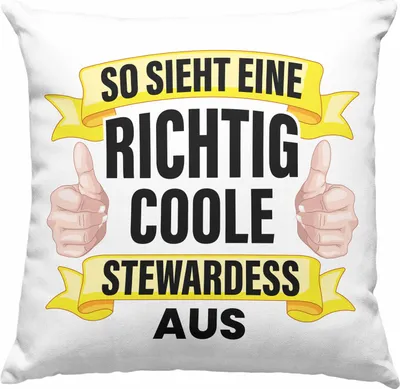 Produktbild von Trendation - Stewardess Deko-Kissen mit Füllung 40x40 Geschenk für Stewardessin Lustiger Spruch  Deko-Kissen mit Füllung 40x40 Lustig Flugbegleiterin Sprüche (Grau)