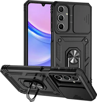 Obrázek produktu pro Pouzdro pro Samsung Galaxy A16 dvouvrstvé pouzdro s posuvným krytem kamery a prstencovým stojánkem Černý