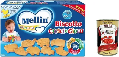 Produktbild von 3x Mellin Biscotto cresci e gioca 360g + Italian Gourmet polpa 400g