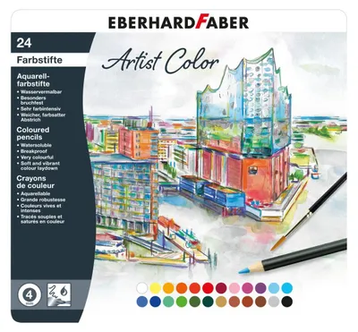 Obrázok produktu pre EBERHARD FABER Artist Color akvarelové ceruzky okrúhle kovové puzdro viacfarebné 24 kusov 24 rôznych