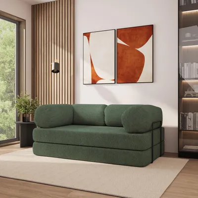 Produktbild von Masseno Schaumstoffsofa EIREN mit Schlaffunktion, Schlafsofa, Wohnzimmersofa, Couch, Sofa, Bettsofa, Bucle-Stoff – Grün QUELLE 37