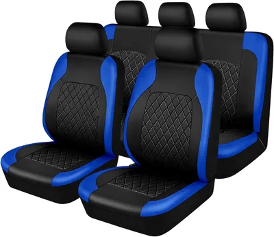 Obrázek produktu pro Sada potahů na sedadla do auta, 9 kusů, modrá barva, koženka, voděodolná