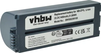 Produktbild von vhbw Akku Ersatz für Canon NB-CP2LH, NB-CP2L, NB-CP1L, CS-CP2L, CS-CP2, CP-2L für Fotodrucker (1400 mAh, 22,2 V, Li-Ion)