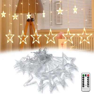 Immagine prodotto di VA-Cerulean, illuminazione a forma di stella per tende, 3 metri, 138 LED, luce bianco caldo, 8 modalità con timer e funzione di memorizzazione, ideale per Halloween, Natale, matrimoni, feste