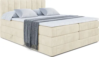 Produktbild von ALTDECOR Boxspringbett mit 2 Matratzen und Topper - 160x200 cm - OTTA KING - Beige Samt - Polsterbett mit, H3- und H4- Matratzen, Bettkasten und Lattenrost, Bett mit Stauraum