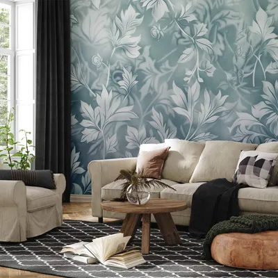 Produktbild von Selbstklebende Folie Fototapete - Ornaments in Worn Muted Turquoises: Delicate Plant Pattern 196x140 cm Muster f-H-10014-a-a