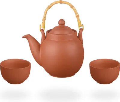 Produktbild von Tenno Teeservice / Teeset / Ton Teekanne mit Sieb 800ml und 2 Tassen je 130ml, handgefertigt