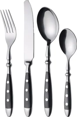 A set of four cutlery pieces arranged vertically against a white background.