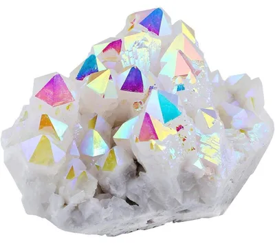 Image de Cluster de quartz cristal de roche, revêtu de titane, de couleur blanche, de 65 à 100 mm