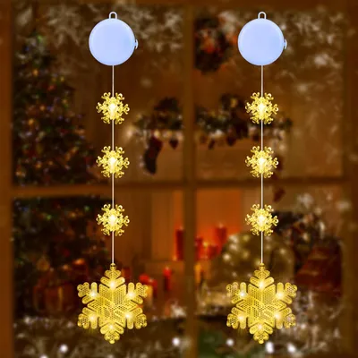 Schneeflocken-Fensterlichter, 2er-Set, warmweiß, LED, Timer, batteriebetrieben