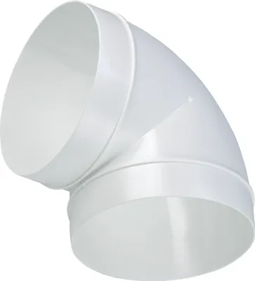 A white curved pipe fitting on a white background.