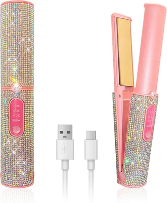 Produktbild von 2-in-1 Kabelloses Glätteisen & Lockenstab,Tragbares Mini-Reiseglätteisen, 5000mAh Akku, 3 Temperaturstufen, Titan Hair Straightener für alle Haartypen