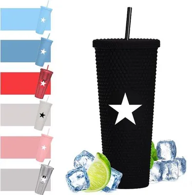 Image de Mug de voyage à double paroi avec paille et couvercle, mug en plastique de 710 ml, mug isotherme et mug pour voiture, mug de voyage pour café, eau, jus, noir