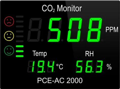 Zdjęcie produktu dla Miernik stężenia CO₂ PCE-AC 2000 – monitorowanie jakości powietrza w pomieszczeniach z wyświetlaczem temperatury i wilgotności