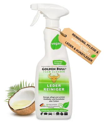Produktbild von Golden Bull® Lederreiniger & Lederpflege 500ml - Leder Kunstleder Reiniger Schaum Spray 500ml für Reinigung und Pflege von Auto, Sofa uvm.