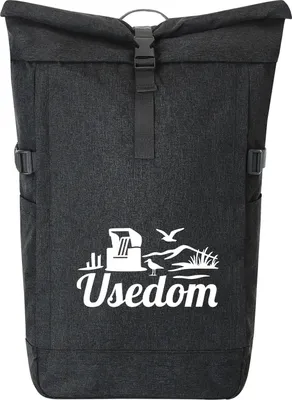 Produktbild von Huuraa Kurierrucksack Usedom Strandmotiv 30-44 Liter Black Melange Fairtrade Rolltop Rucksack Geschenkidee
