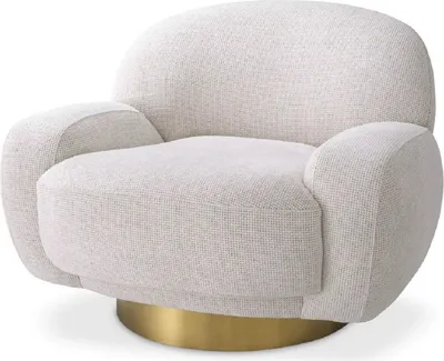 Produktbild von Casa Padrino Luxus Drehsessel Weiß / Messing 95 x 90 x H. 70 cm - Moderner Wohnzimmer Sessel - Luxus Wohnzimmer Möbel