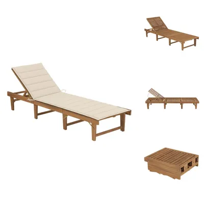 Image de vidaXL Bain de soleil pliable avec support Acacia massif - Bains de soleil