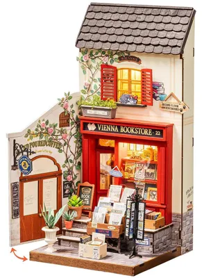 Produktbild von Miniatur Haus Wiener Buchhandlung 290 Teile Bastelset Holz 3D Puzzle Bausatz