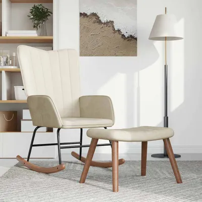 Produktbild von "im " Schaukelstuhl mit Hocker Cremeweiß Samt - Schaukelstühle CC10811
