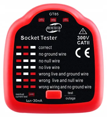 Obrázek produktu pro Tester síťových zásuvek 230 V s funkcí proudového chrániče