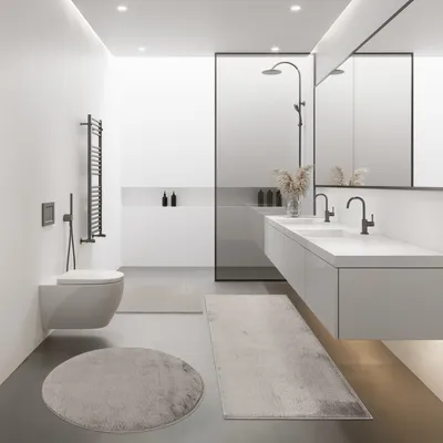 Produktbild von Moderne Badematte Badezimmer Teppich Shaggy Kuschelig Weich Einfarbig Grau Grösse 50x80 cm
